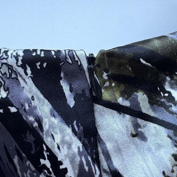 Single 100% Silk Grey Black White Splatter Abstract Palm Shift Pencil Dress 8 - Picture 12 of 16